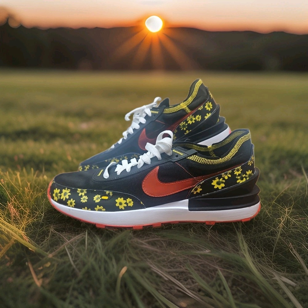 Nike Waffle One Sunflower Black Red Yellow Sneakers Mens Size 11 Trail Running
